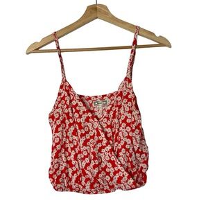 Kirra Red & White Floral Wrap Front Cropped Tank Top S